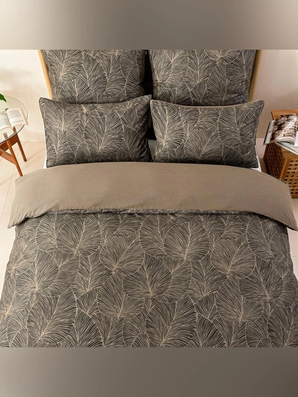 NEW Anthropologie Khaki Botanical Print Boho Queen King Bedding Duvet & Sham Set